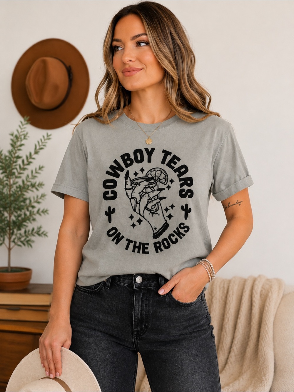 NWT Comfort Colors Cowboy Tears On The Rocks Western Graphic Tee 100% Cotton
